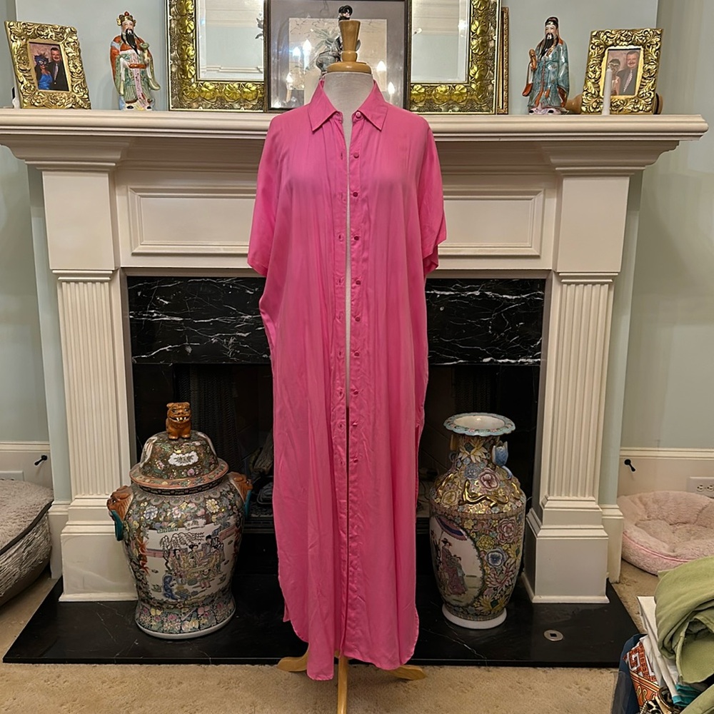 Never worn “True Destinations” pink maxi shirt